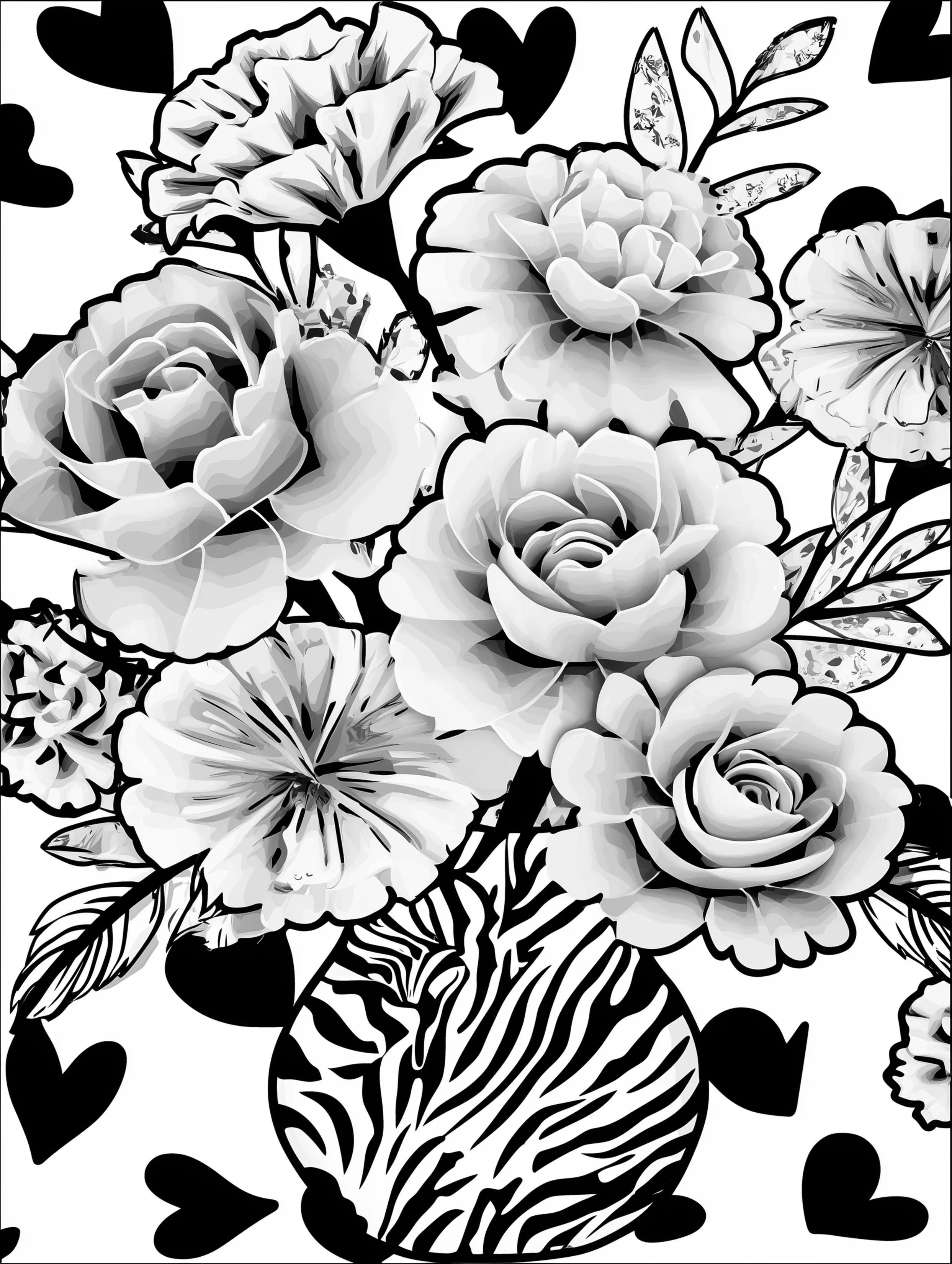 Free printable coloring pages floral featuring a vase full of roses